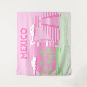 Tulum, Mexico, Travel Art, Preppy Art, Pink Tapestry