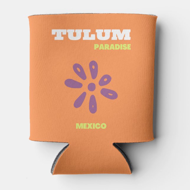 Tulum, Mexico, Travel Art, Retro Art, Orange Can Cooler (Front)