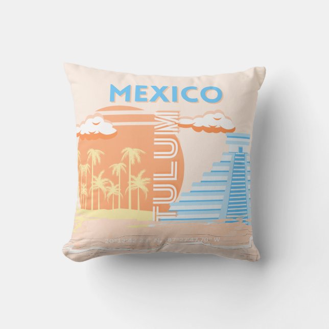 Tulum, Mexico, Travel Art, Summer Beach Cushion (Front)