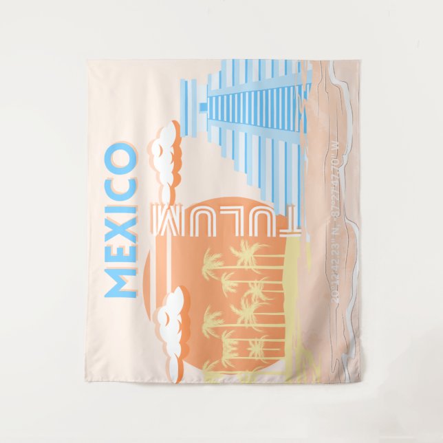 Tulum, Mexico, Travel Art, Summer Beach Tapestry (Front)