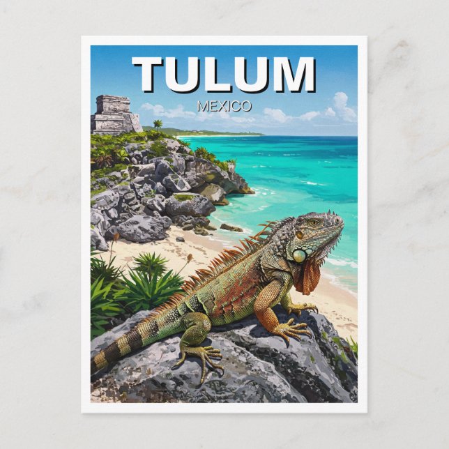 Tulum Mexico Travel Iguana Postcard (Front)