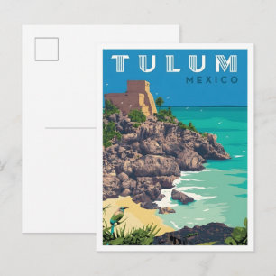 Tulum Mexico Vintage Art Travel Postcard