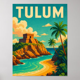 Tulum Mexico Vintage Travel Art Poster