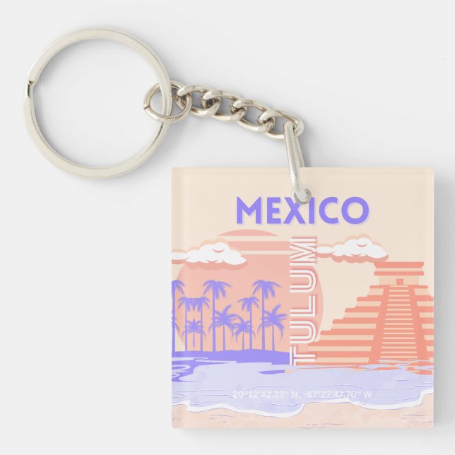 Tulum, Travel Art, Retro Art Key Ring (Front)