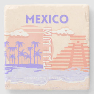 Tulum, Travel Art, Retro Art Stone Coaster