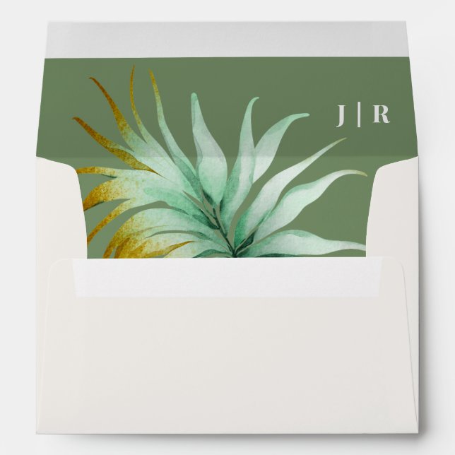 Tulum Watercolor Tropical Gold Palm Destination Envelope (Back (Bottom))
