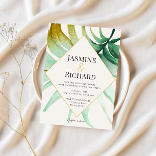 Tulum Watercolor Tropical Gold Palm Destination Invitation