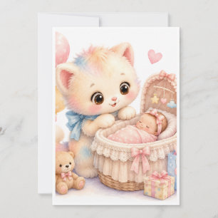 Tumble Watercolor Kitten Baby Shower Invite