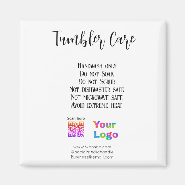 Tumbler care instructions add business name logo magnet (Front)
