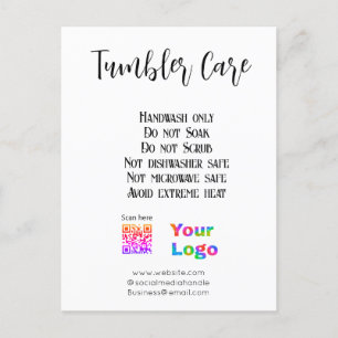 Tumbler care instructions add business name logo postcard