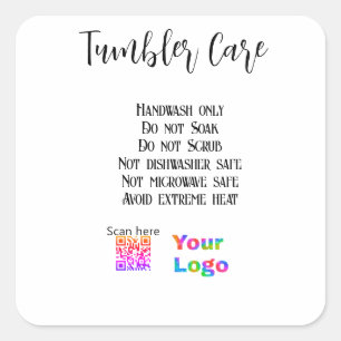Tumbler care instructions add business name logo square sticker