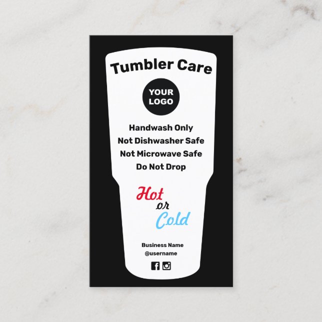 Tumbler Care Instructions Add Logo  Business Card (Front)