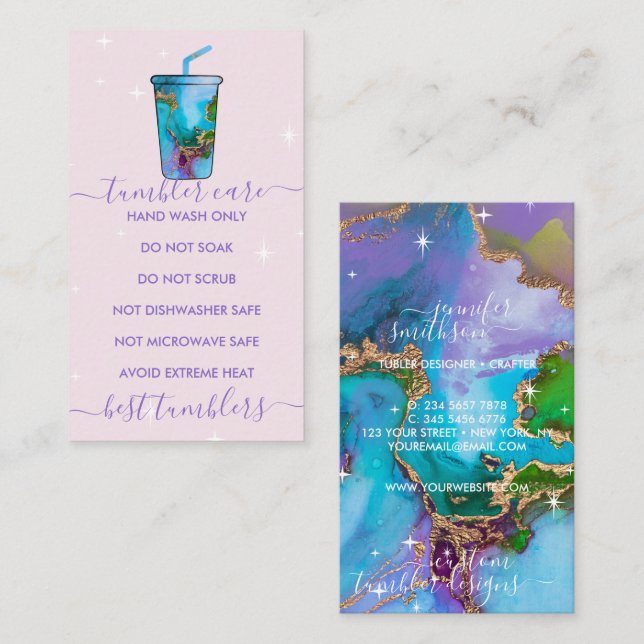 Tumbler care vinyl travel mug transfer decal print business card (Front/Back)