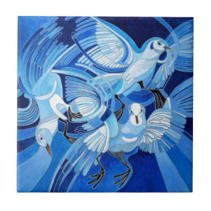 Tumbler Pigeons in Cerulean Blue Ceramic Tile