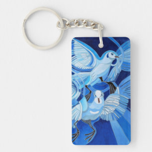 Tumbler Pigeons in Cerulean Blue Key Ring