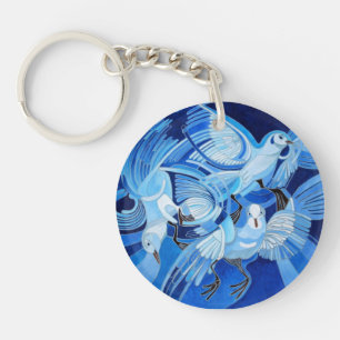 Tumbler Pigeons in Cerulean Blue Key Ring