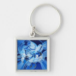 Tumbler Pigeons in Cerulean Blue Key Ring