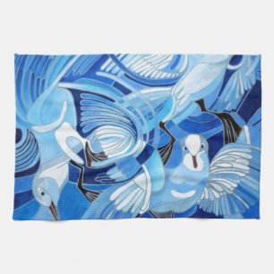 Tumbler Pigeons in Cerulean Blue Tea Towel