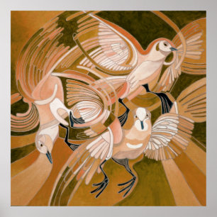 Tumbler Pigeons In Sepia Abstract Art Poster