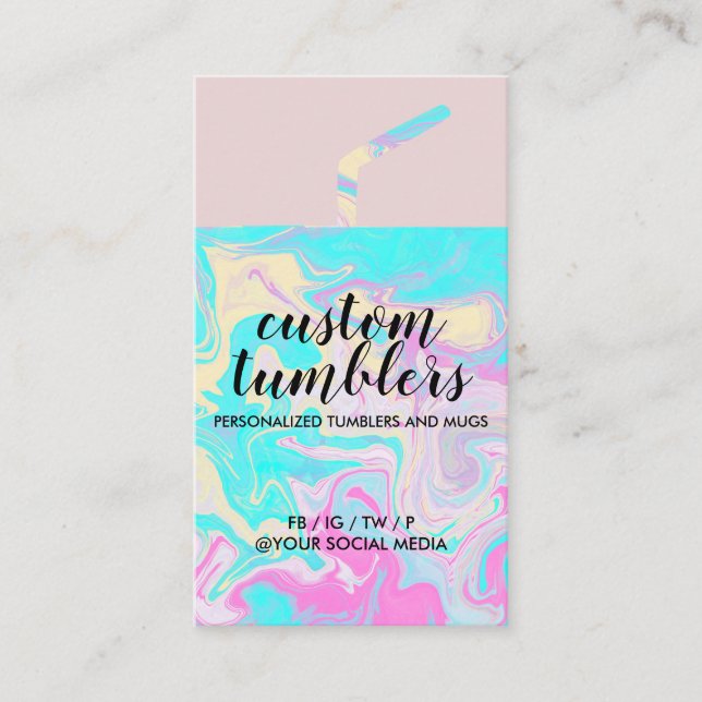 Tumbler travel mug shop elegant marble business card (Front)