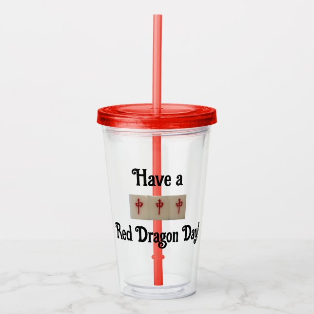 Tumbler with mahjong  - a pung red dragon tiles (Front)