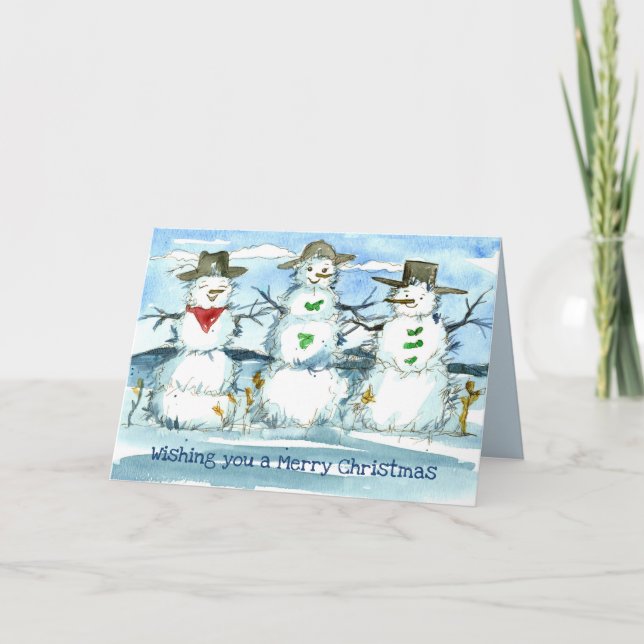 Tumbleweed Snowman Merry Christmas Card (Front)