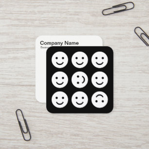 Tumbling Emojis - White on Black Square Business Card