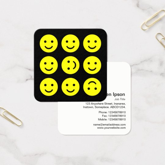 Tumbling Emojis - Yellow on Black Square Business Card
