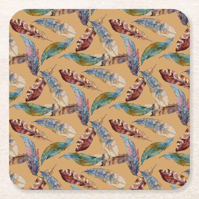 Tumbling Feathers Square Paper Coaster (Front)