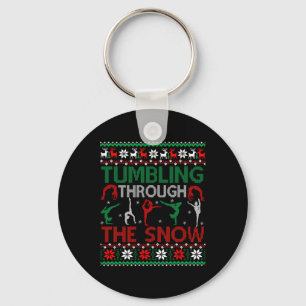 Tumbling Gymnastics Ugly Christmas Sweater Party Key Ring