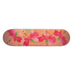 "tumbling hibiscus" red & orange SKATEBOARD DECK