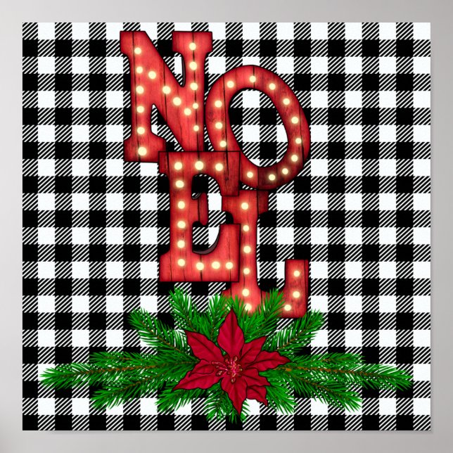 Tumbling Noel on Buffalo Plaid Holiday Poster (Front)