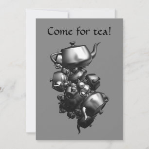 Tumbling teapots fractal tea party invitations