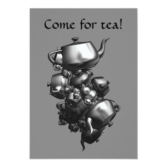 Tumbling teapots fractal tea party invitations