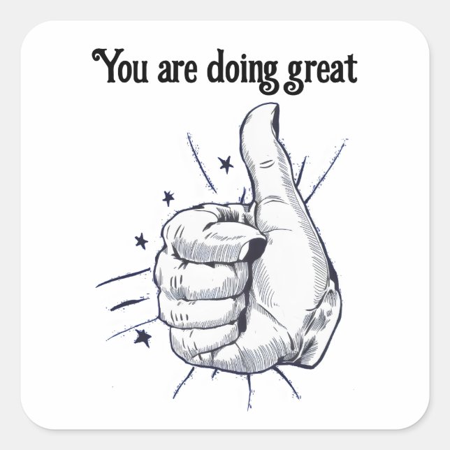 Tumbs up pen drawing square sticker (Front)