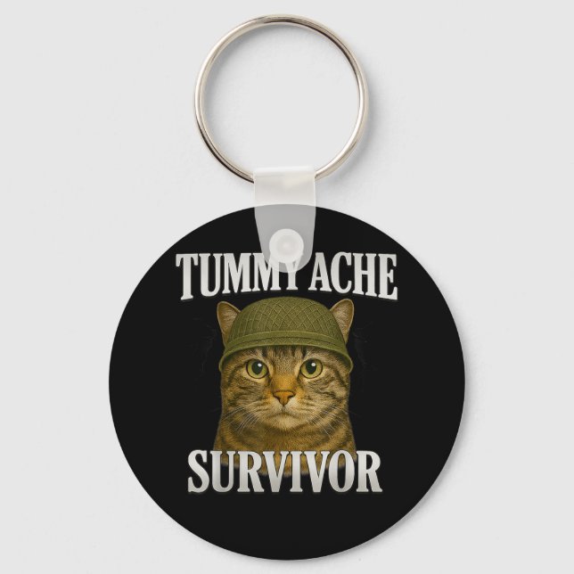 Tummy Ache Survivor Cat Meme Funny Kitten Gift Men Key Ring (Front)