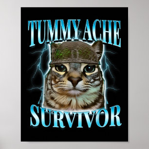 Tummy Ache Survivor Cat Meme Funny Saying Cats Ani Poster