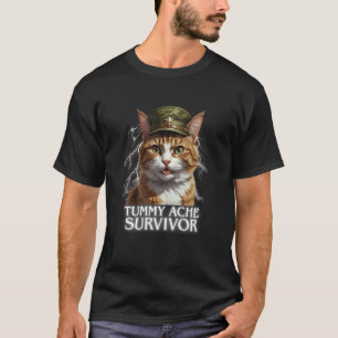 Tummy Ache Survivor Cat Meme Funny Saying Cats Ani T-Shirt
