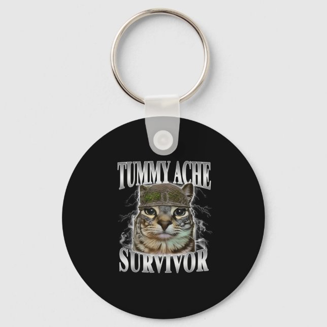 Tummy Ache Survivor Funny Cat Meme  Key Ring (Front)