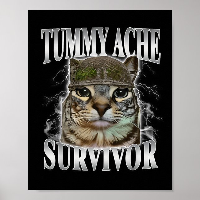 Tummy Ache Survivor Funny Cat Meme  Poster (Front)