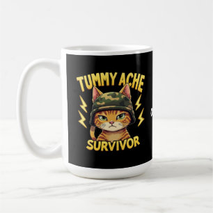 Tummy Ache Survivor Funny Cat Meme Saying Retro  Coffee Mug