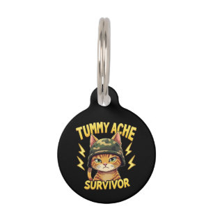 Tummy Ache Survivor Funny Cat Meme Saying Retro Pet Tag