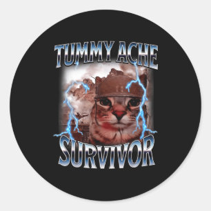 Tummy ache survivor funny cat meme survived today' classic round sticker