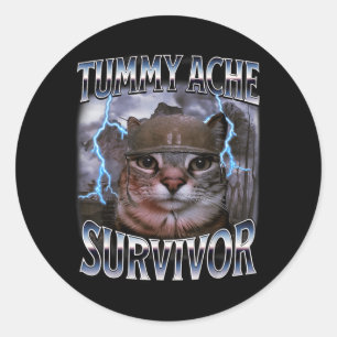 Tummy Ache Survivor Funny Cat Meme Survived Todays Classic Round Sticker