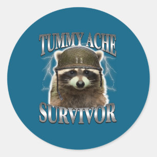 Tummy Ache Survivor Raccoon Saying Classic Round Sticker