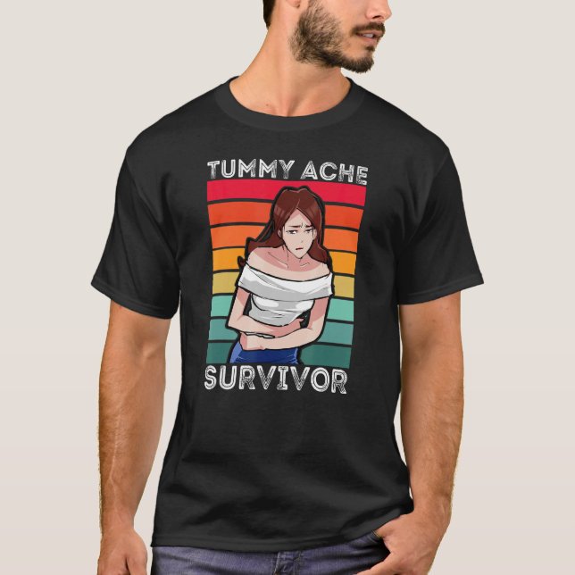 Tummy Ache Survivor Retro Tummy Ache Joke IBS Wome T-Shirt (Front)