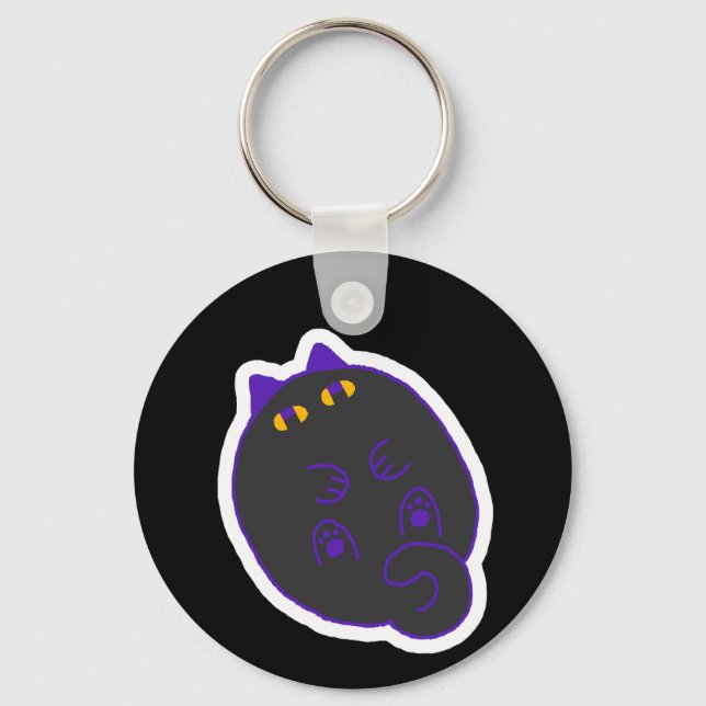 Tummy Chonky Black Cat Keychain (Front)