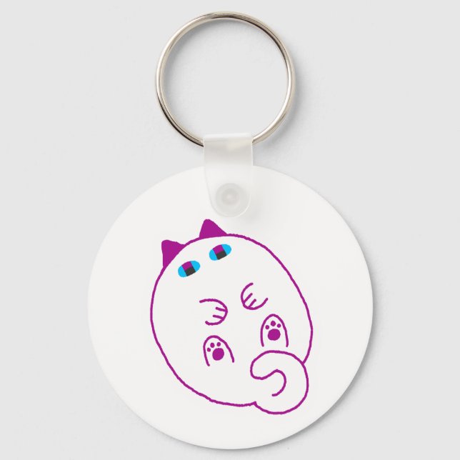 Tummy Chonky White Cat Keychain (Front)