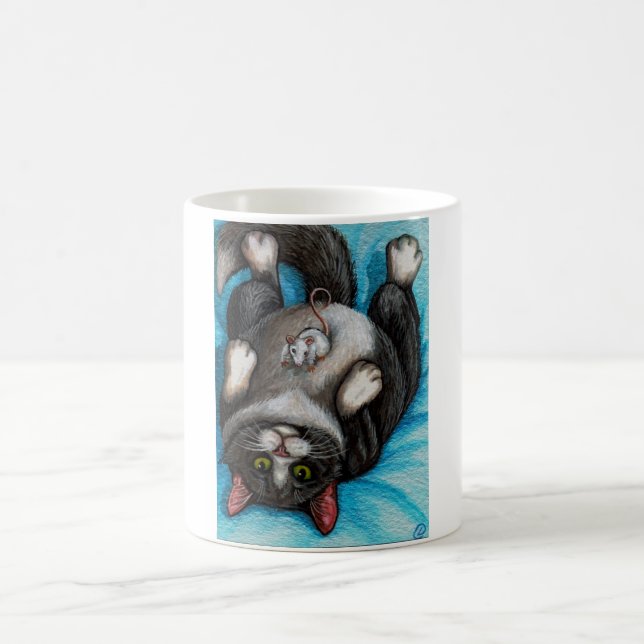 TUMMY RUB Tuxedo Cat Mouse Mug (Center)