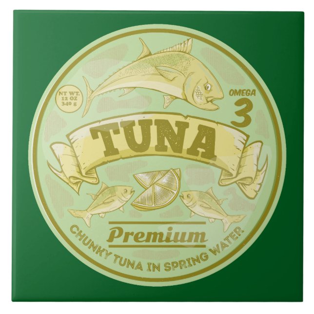 Tuna can pop art tinned fish ceramic tile (Front)